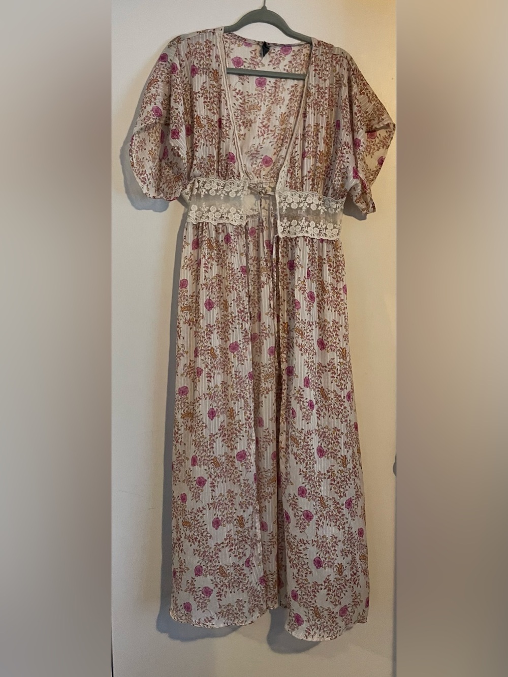 Alya Floral Kimono Duster/Swimsuit Cover Lace Trim Maxi Sz L/XL EUC (163)